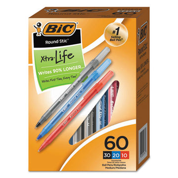 BIC® Round Stic Xtra Precision Ballpoint Pen Value Pack, Stick, Medium 1 Mm, Assorted Ink And Barrel Colors, 60-pack freeshipping - TVN Wholesale